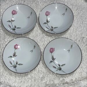 Style House Fine China Dawn Rose Floral Porcelain Set of 4 White Pink Vintage